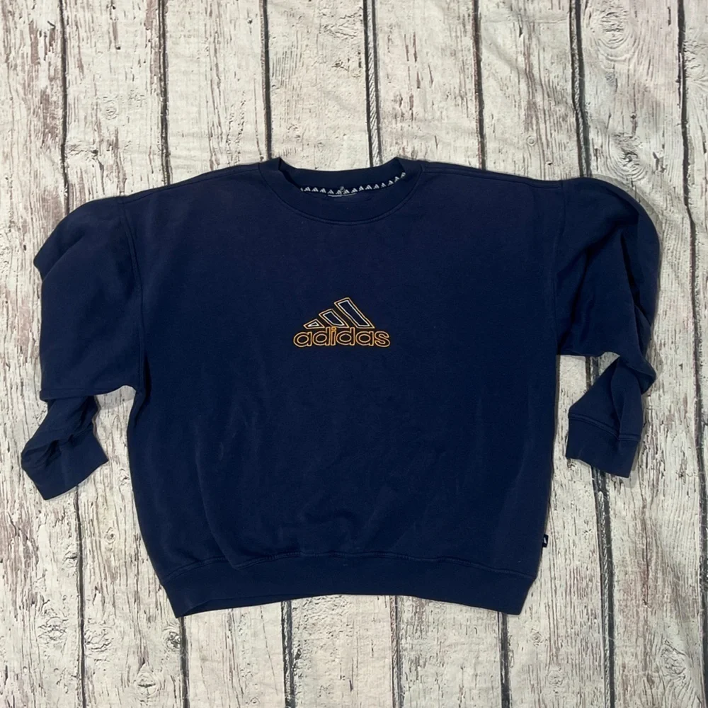 Adidas Performance Athletic Equipment Blue Stitched Vintage Pullover Sweatshirt